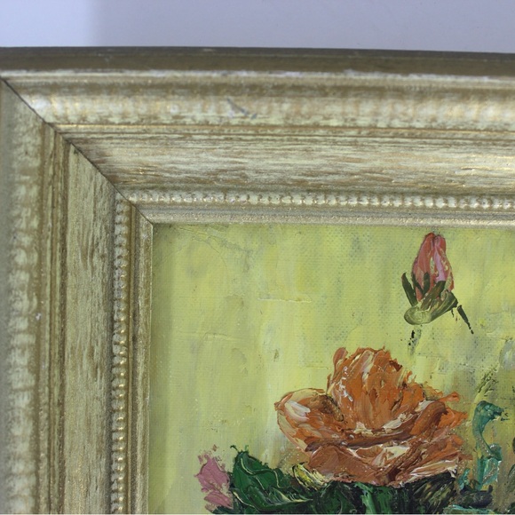 Vintage Original Still Life Oil Painting, Abstract Floral, Yellow, Pink Orange - Picture 5 of 10